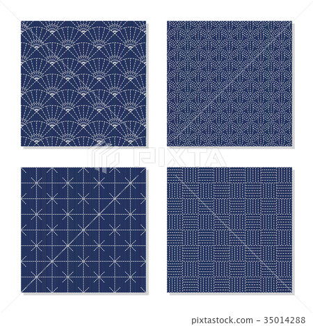 Four simple backgrounds. Japanese sashiko motifs. Four simple backgrounds. Japanese sashiko motifs. 35014288