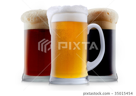 Mug collection of frosty beer with foam 35015454