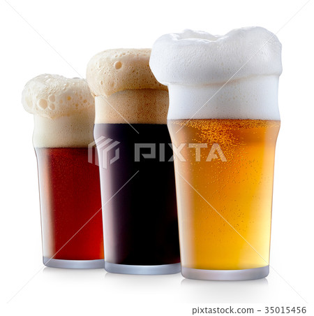Mug collection of frosty beer with foam 35015456