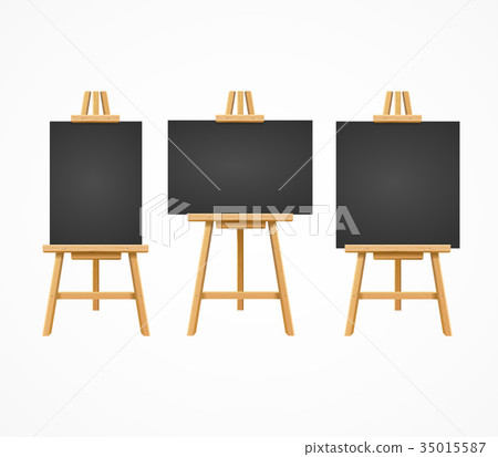 Black Board Easel Blank Empty Template Set. Vector 35015587