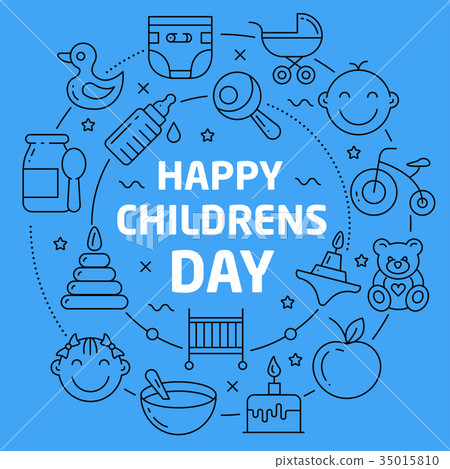 Linear illustration happy children day 35015810