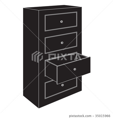 Office cabinet with open drawer. Black outline 35015966