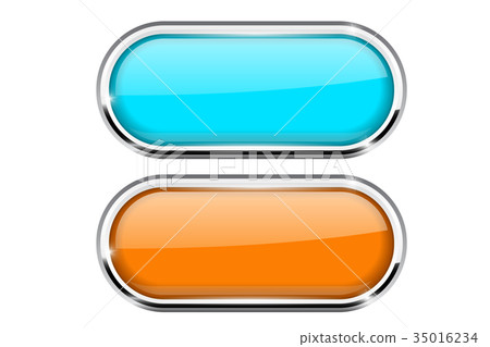Oval button. Orange and blue button with chrome Oval button. Orange and blue button with chrome 35016234