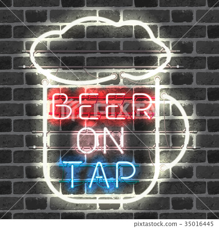 Glowing neon bar sign BEER ON TAP 35016445