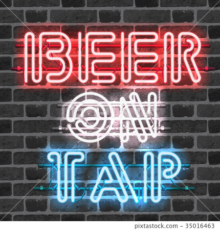 Glowing neon bar sign BEER ON TAP 35016463