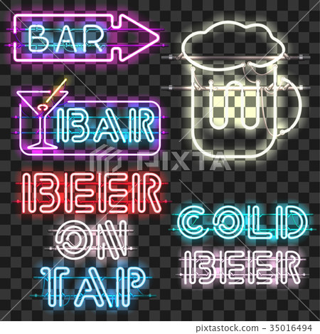 Set of glowing bar neon signs Set of glowing bar neon signs 35016494