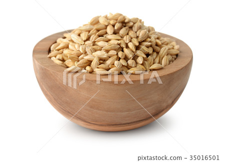 Wooden bowl of barley grains Wooden bowl of barley grains 35016501