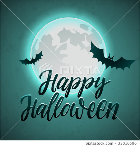 Happy Halloween. Vector greeting card. Bats on the Happy Halloween. Vector greeting card. Bats on the 35016596