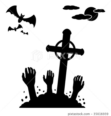 Zombie hands rising out from the ground Zombie hands rising out from the ground 35016939