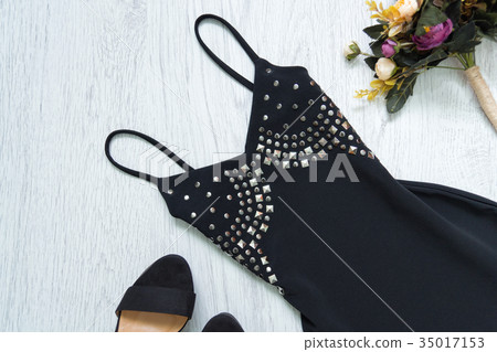 Little black dress with rivets, black shoes 35017153