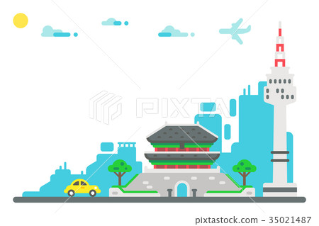 Flat design Seoul landmarks set background Flat design Seoul landmarks set background 35021487