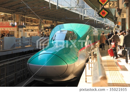 E5 Shinkansen train Tokyo station arrival E5 Shinkansen train Tokyo station arrival 35021935