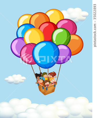Happy children riding on balloons 35022893