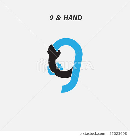 Creative 9- Number icon abstract and hands icon Creative 9- Number icon abstract and hands icon 35023698