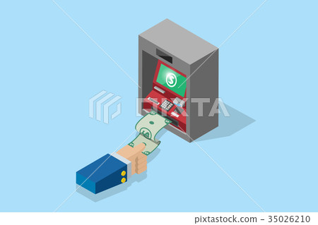 business hand pull banknote from ATM machine 35026210