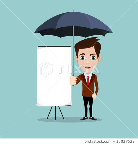Young men with a poster and umbrella 35027522