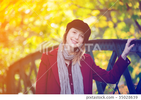 woman in red coat and hat have a rest i woman in red coat and hat have a rest i 35028639