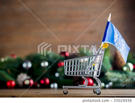 supermarket cart with Europe Union flag supermarket cart with Europe Union flag 35028936