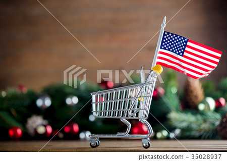 supermarket cart with United States of America flag supermarket cart with United States of America flag 35028937