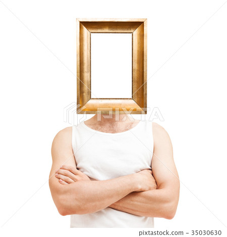 Male narcissism concept. Man with golden frame Male narcissism concept. Man with golden frame 35030630