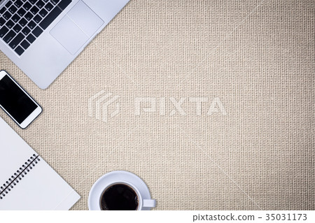 Laptop with smart phone notebook and coffee cup Laptop with smart phone notebook and coffee cup 35031173