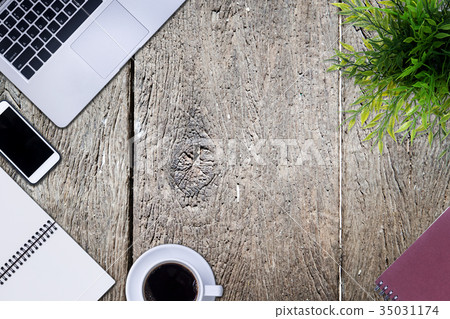 Laptop with smart phone notebook and coffee cup Laptop with smart phone notebook and coffee cup 35031174