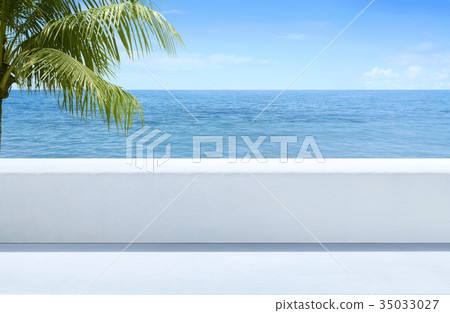 Beautiful view of sea blue from outdoor terrace Beautiful view of sea blue from outdoor terrace 35033027
