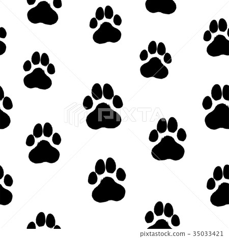 Ink hand drawn seamless pattern with dog paws 35033421