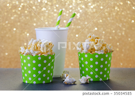 popcorn and drink in paper cup for movie and popcorn and drink in paper cup for movie and 35034585