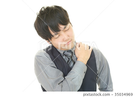 Businessman complaining of shoulder pain 35034969