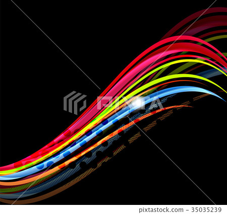 Rainbow color wavy lines on black background 35035239