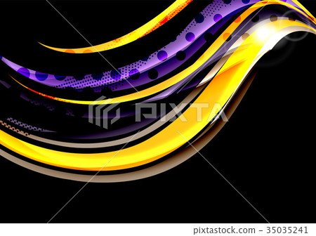 Rainbow color wavy lines on black background 35035241