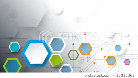 Circuit board and 3d paper hexagons background - Stock Illustration ...