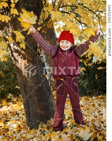 girl with basket of apples in autumn forest girl with basket of apples in autumn forest 35035445