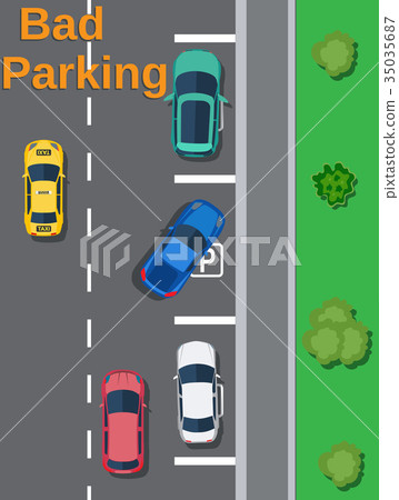 City parking lot with different cars. 35035687