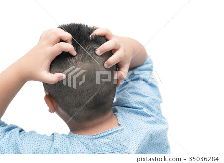 short hair boy itchy his hair on isolated short hair boy itchy his hair on isolated 35036284
