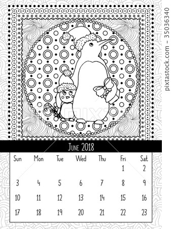 Christmas penguin with gift, calendar June 2018 35036340