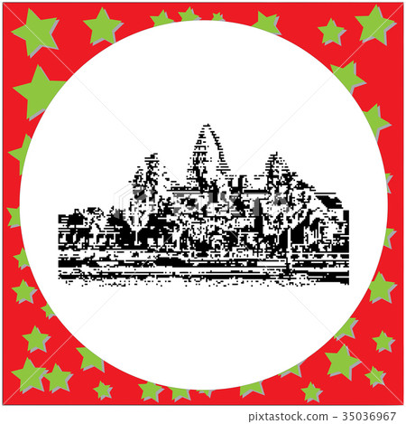black 8-bit Angkor Wat vector illustration black 8-bit Angkor Wat vector illustration 35036967