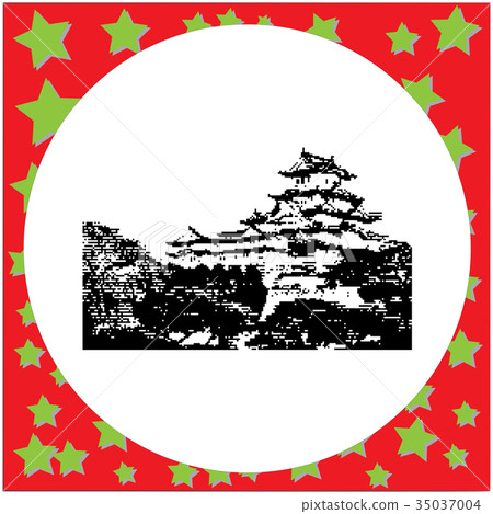 black 8-bit Himeji Castle vector illustration black 8-bit Himeji Castle vector illustration 35037004