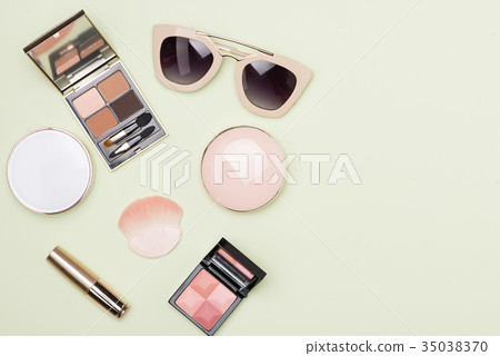 Set of decorative cosmetic products on grey 35038370