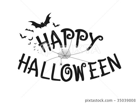 Happy halloween lettering with spider, web 35039808