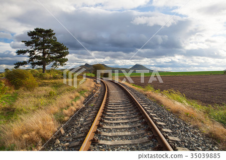 Single railway track in Rana, Czech Republic 35039885