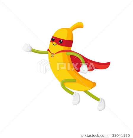 vector flat banana character in cape, mask dashing 35041130
