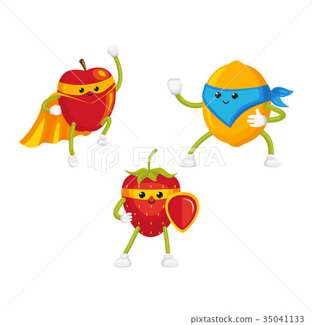 vector flat fruit characters in mask set 35041133