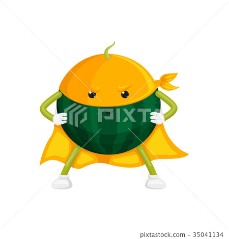 vector flat watermelon character in cape, mask 35041134