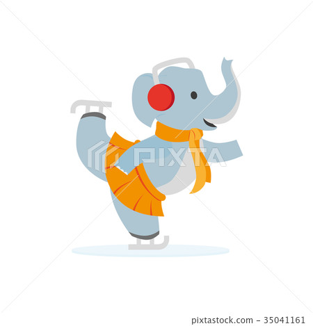vector flat elephant character ice skating 35041161