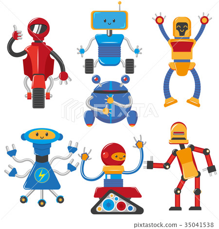 vector flat cartoon funny male robots set vector flat cartoon funny male robots set 35041538