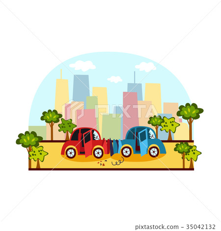 Car accident, head on collision on city street 35042132