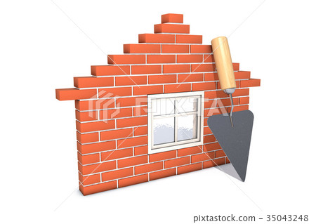 House Repair Logo. Cement Trowel And Brick Wall Isolated On White