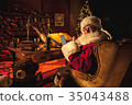 Santa Claus uses smartphone and gives thumbs up 35043488
